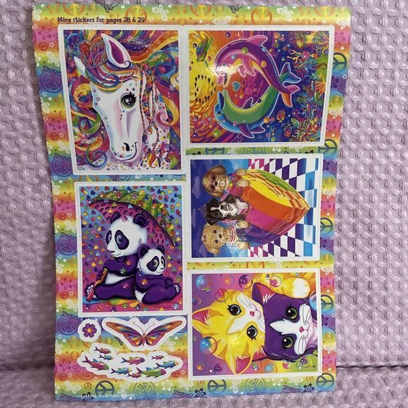 Vtg Lisa Frank Panda Unicorn Cat Dog Dolphin Fish Butterfly Heart Jumbo‎ Sticker - Picture 1 of 7